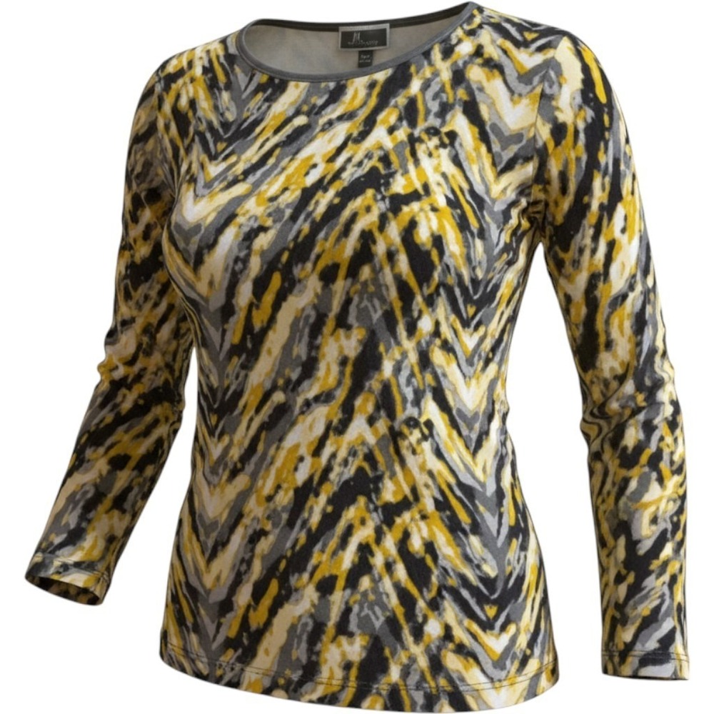 Gorgeous Gray Yellow Blouse Top JM Collection Women Size PM 3/4 Sleeve